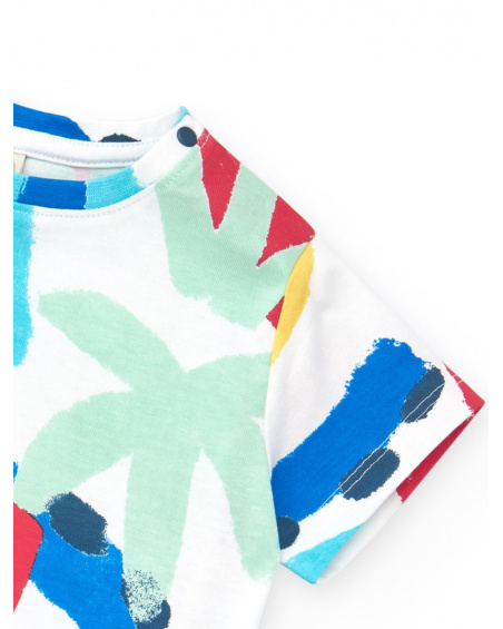 Camiseta branca para menino com estampa de verão e fechamento