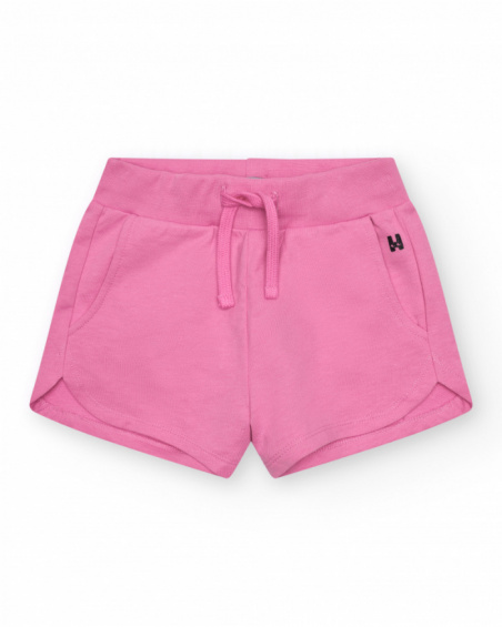 Shorts para menina em rosa-fúcsia com cintura elástica e bolsos.