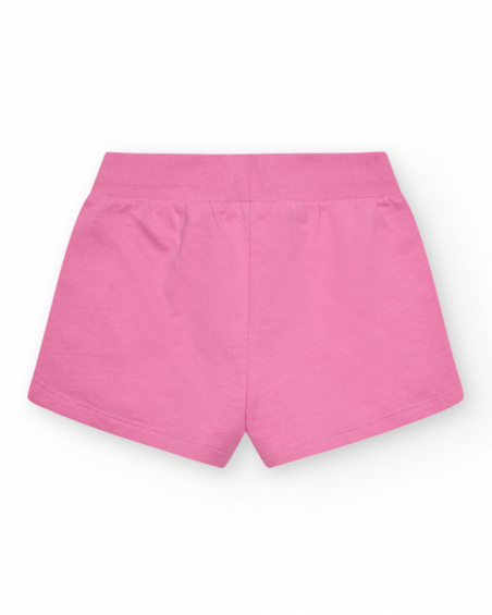 Shorts para menina em rosa-fúcsia com cintura elástica e bolsos.