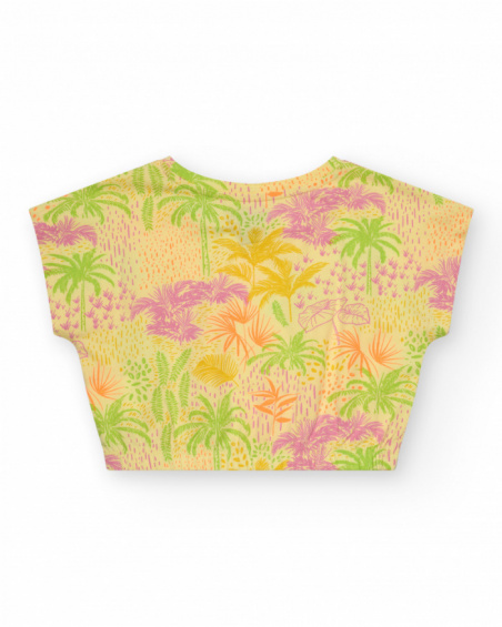 Camiseta para menina na cor amarela com estampa tropical.