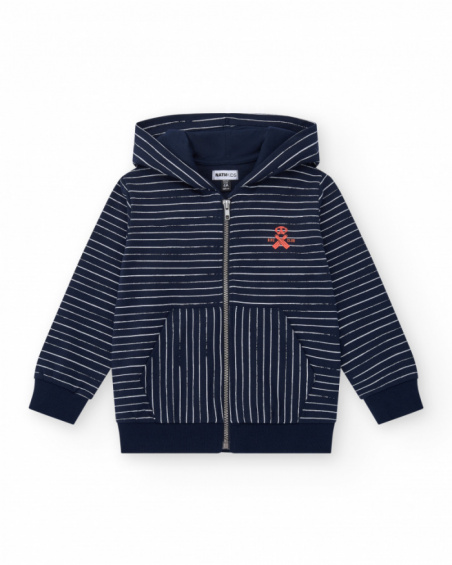 Moletom para menino na cor azul com zíper e bolsos.