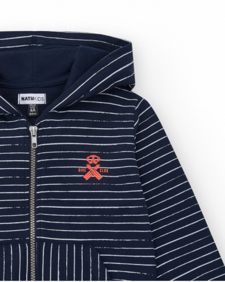 Moletom para menino na cor azul com zíper e bolsos.