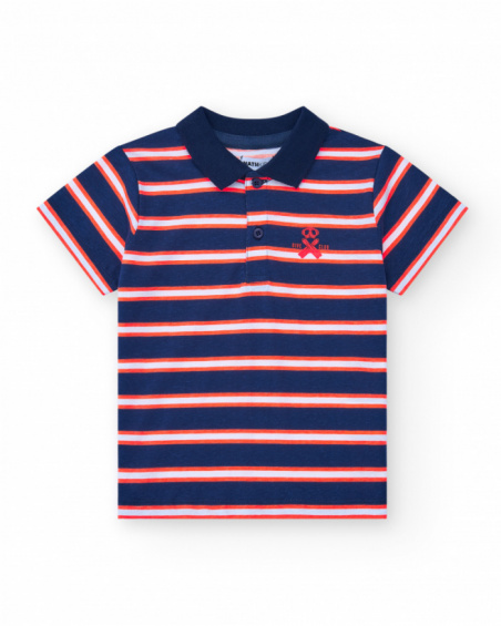 Polo para menino na cor vermelha com gola com botões e bordado