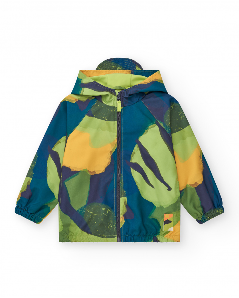 Jaqueta corta-vento para menino na cor amarela com capuz e