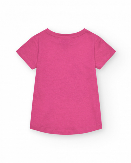 Camiseta de manga curta para menina na cor rosa com estampa