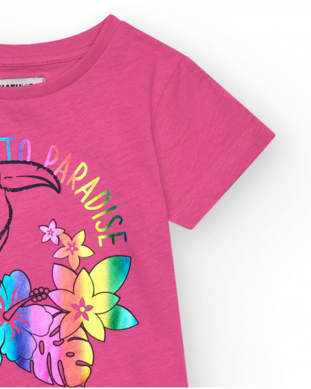 Camiseta de manga curta para menina na cor rosa com estampa