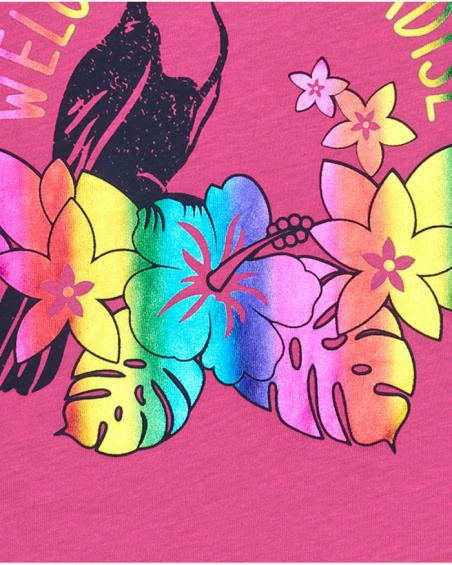 Camiseta de manga curta para menina na cor rosa com estampa