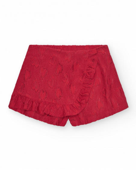Saia-calça para menina em vermelho com cintura elástica e
