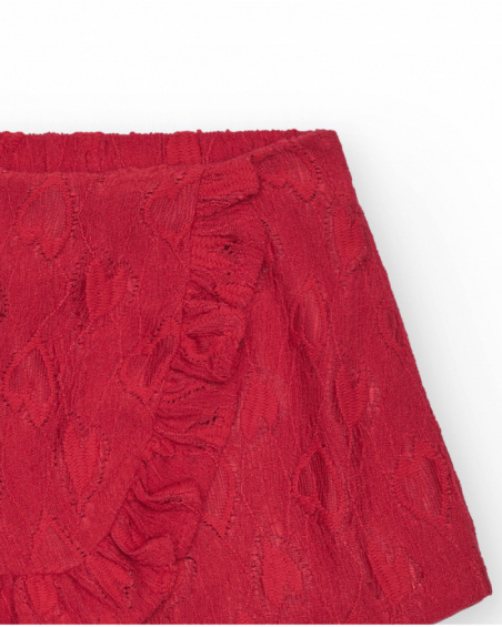 Saia-calça para menina em vermelho com cintura elástica e