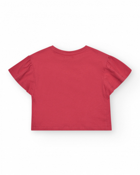 Camiseta de manga curta para menina em vermelho com estampa