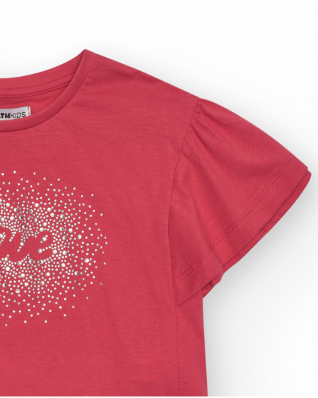 Camiseta de manga curta para menina em vermelho com estampa
