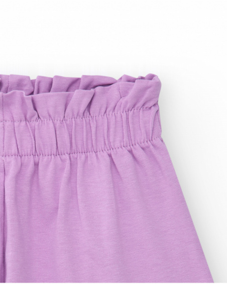 Shorts para menina em lilás com cintura elástica.