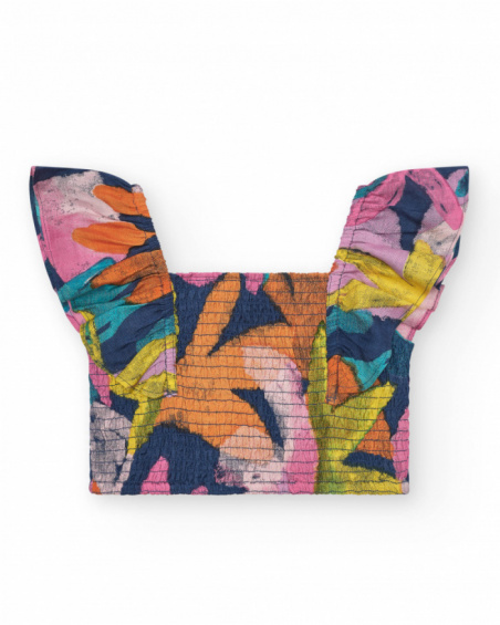 Blusa para menina multicolorida com alças largas e ajuste em