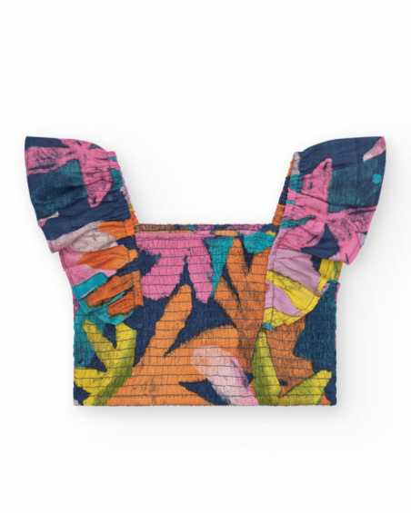 Blusa para menina multicolorida com alças largas e ajuste em
