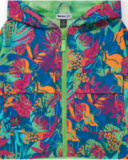 Jaqueta corta-vento para menina com estampa tropical, capuz e