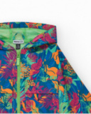 Jaqueta corta-vento para menina com estampa tropical, capuz e