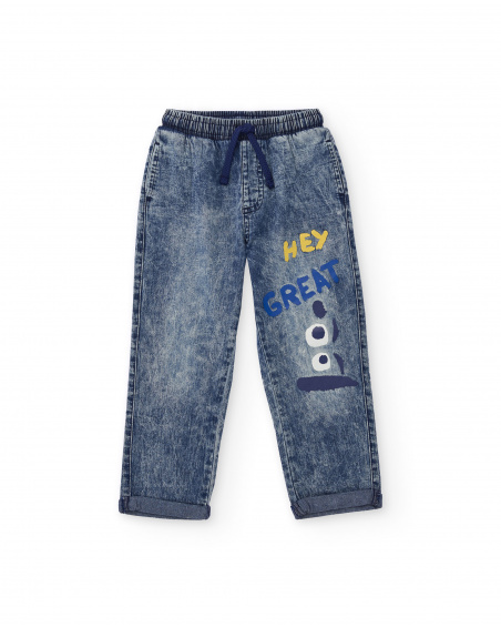 Pantalón vaquero para niño con estampado gráfico y cintura