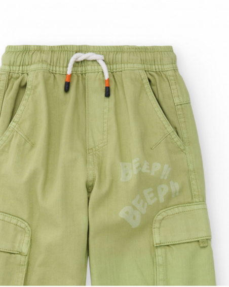 Calças cargo para menino em verde com estampa “BEEP BEEP”