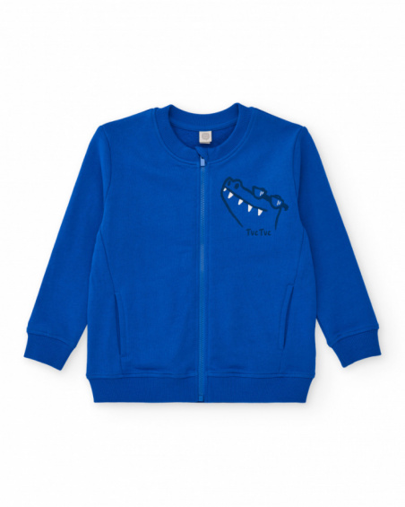 Moletom azul para menino com zíper e estampa de crocodilo