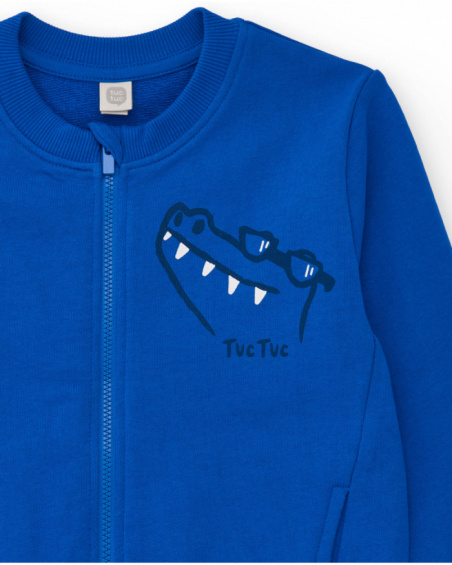 Moletom azul para menino com zíper e estampa de crocodilo