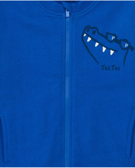 Moletom azul para menino com zíper e estampa de crocodilo