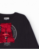 Camiseta de manga longa para menino preta com lantejoulas