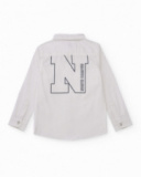 Camisa branca de manga comprida para menino com estampa nas
