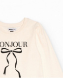 Camiseta de manga comprida bege com laço estampado