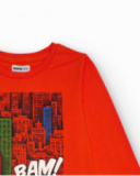 Camiseta de manga comprida para menino laranja com estampa