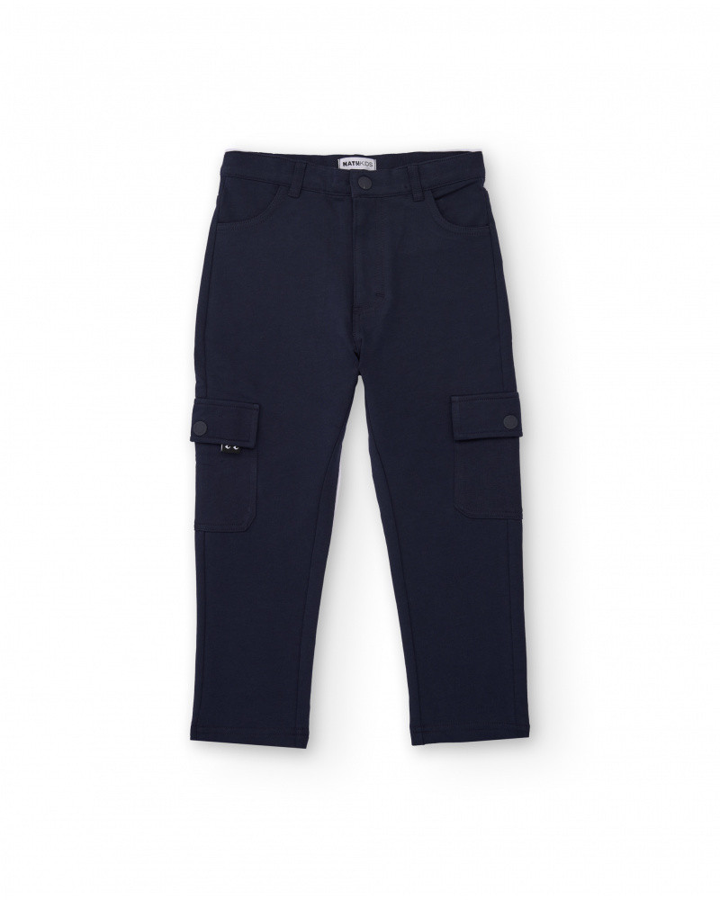 Calça cargo azul-marinho para menino com bolsos laterais