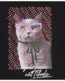 Camiseta preta de manga comprida para menina com estampa de gato