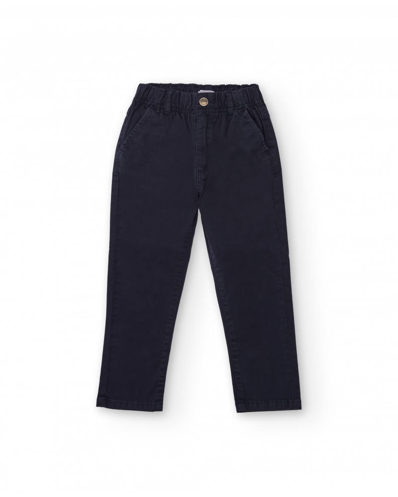 Calça sarja azul-marinho para menino com cintura elástica