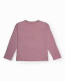 Camiseta de manga comprida rosa com estampa de copo de café