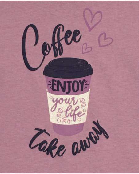 Camiseta de manga comprida rosa com estampa de copo de café