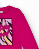 Camiseta rosa fúcsia de manga comprida para menina com estampa