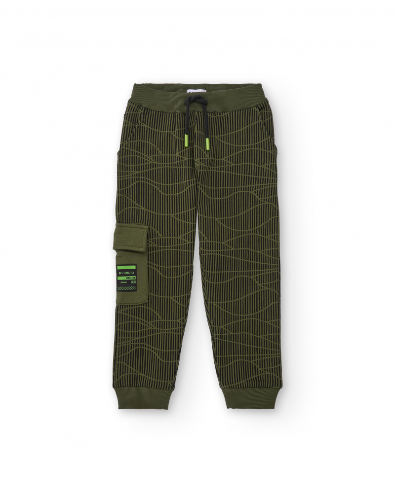 Calça jogger verde para menino com estampa gráfica e bolso cargo