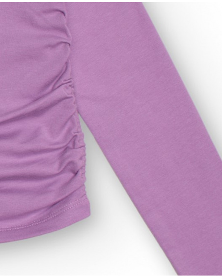 Camiseta de manga comprida lilás para menina com coração de
