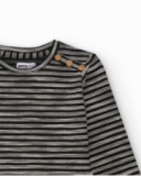 Camiseta de manga comprida para menina listrada com botões