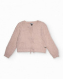 Cardigã de tricô para menina rosa com laço decorativo