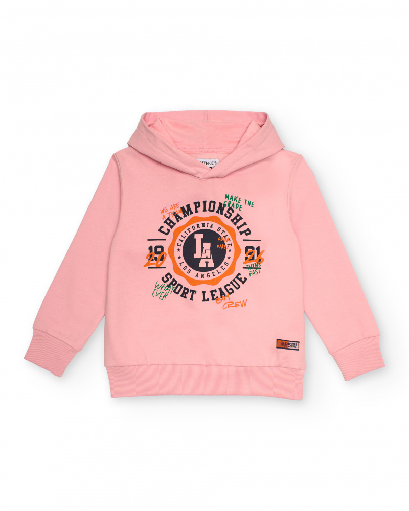 Moletom rosa com capuz e estampa esportiva para menino