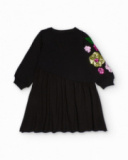 Vestido preto de manga comprida com flores de lantejoulas para