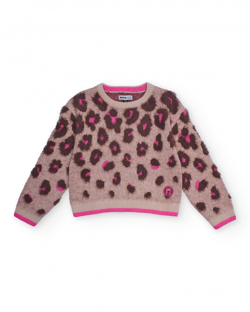 Suéter de tricô com estampa animal print em tons de rosa para