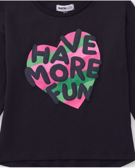 Camiseta preta de manga comprida para menina com estampa