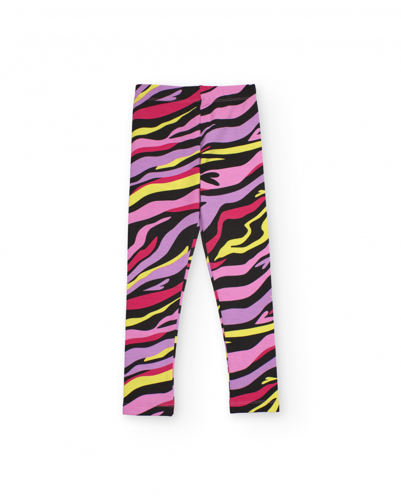 Legging multicolorida para menina com estampa de listras e