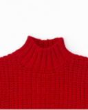 Colete de tricô vermelho para menina com gola alta