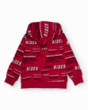 Moletom com capuz vermelho para menino com estampa de texto