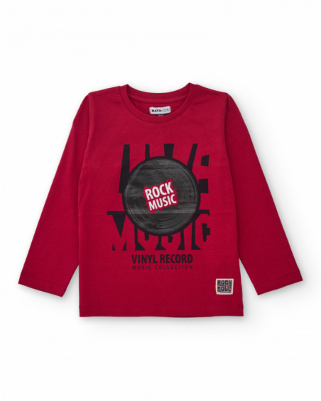 Camiseta de manga comprida para menino vermelha com estampa