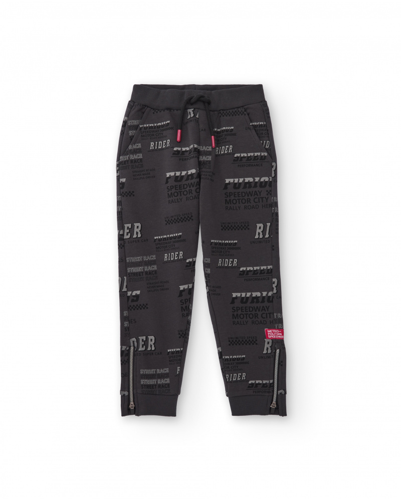 Calça de moletom infantil cinza escuro com estampa de texto