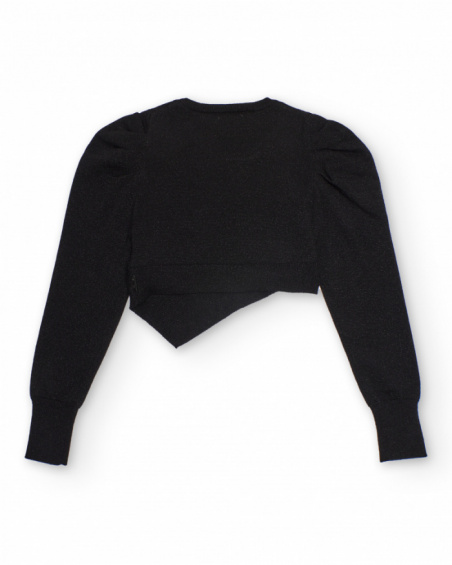 Suéter curto de malha preto com design assimétrico para menina