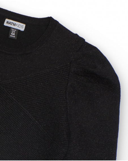 Suéter curto de malha preto com design assimétrico para menina